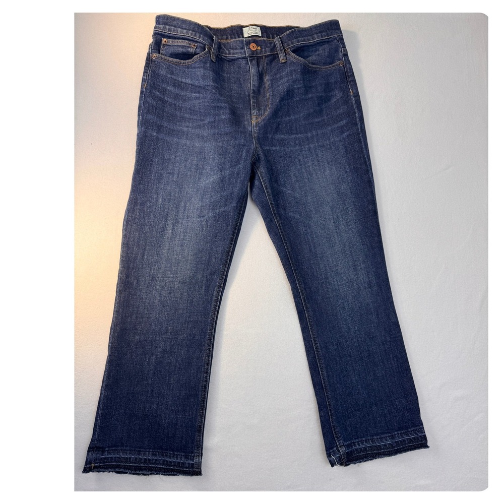 J.Crew Billie Demi Boot Crop Jeans Womens 32 Dark Wash Raw Hem Stretch